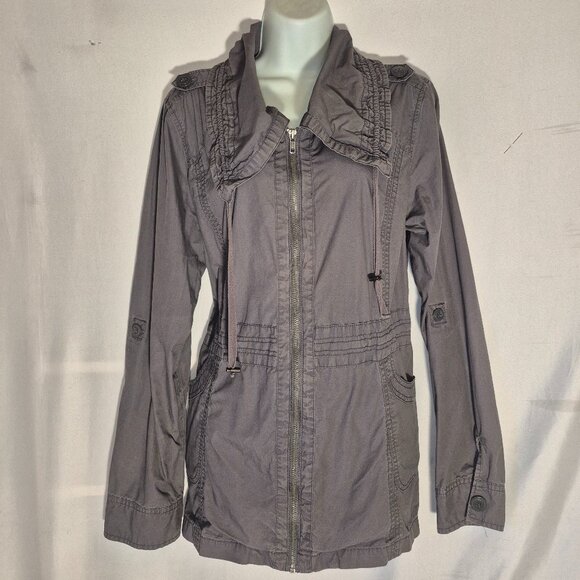 DECREE lightweight utility jacket. Green, zippered front, flip up collar, XL - Picture 2 of 16